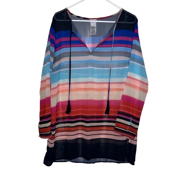 Chico’s Vibrant Striped Side Slit Tasseled Tunic Size 2 (12-14) - Picture 1 of 10